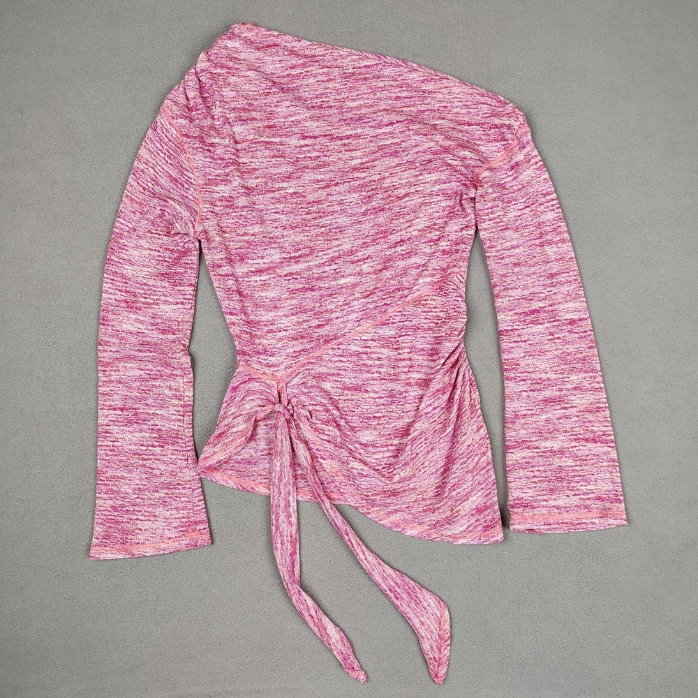 Free People Golden Hour Top Women Small Pink Asymmetrical Off Shoulder Tie Wrap